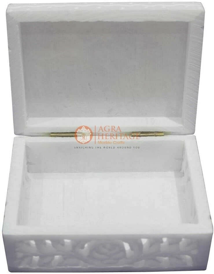 Marble Jewelry Box Handicraft Inlay Floral Art Columbus Day Gift for Her E1985 - Image 3 of 4