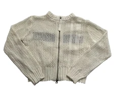 Matin Kim Back Logo Jacquard Knit Zip Up Top in White