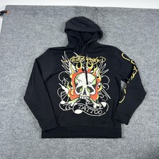Ed Hardy Hoodie Mens Large Black Pullover Fle...