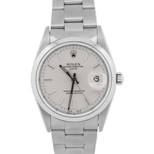 2001 Rolex Oyster Perpetual Date SILVER 34mm Oyster Stainless NO-HOLES 15200