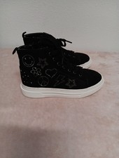 Steve Madden Kids J Quilted High Top Zip Lace Shoes Sneakers Black Glitters Sz 2