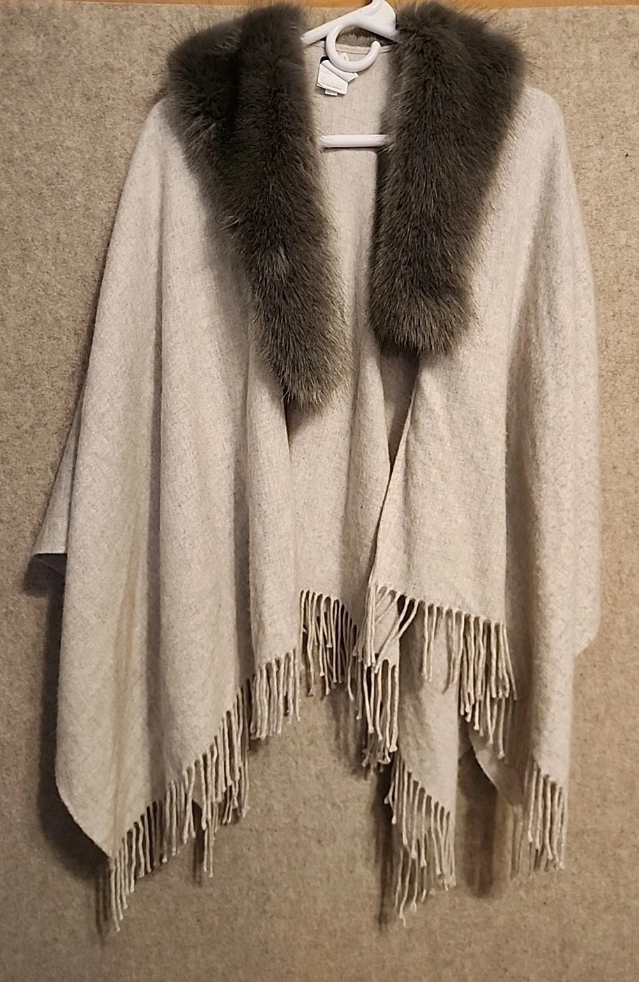 NWOT-ONE SIZE-J. Crew Faux Shearling Poncho- Heather dusk Gray
