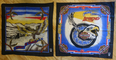 2 Vintage 80s Harley Davidson Motorcycle Bandanas Handkerchief Eagle Made in USA