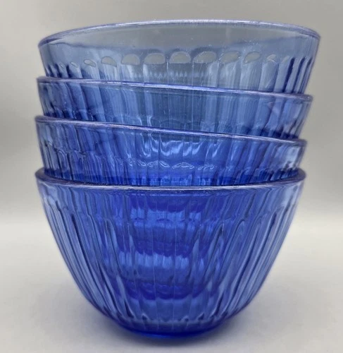 Set of 4 Vintage Pyrex Cobalt Blue Tint 3 Cup Mixing / Serving Bowls 7401-S  USA