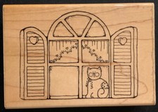 DOTS Country Window With Kitty Cat Rubber Stamp