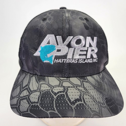 Avon Pier Hat Cap Hatteras Island NC Fish Camo Snapback Trucker Black Gray