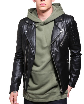 Jacket Leather S Men Motorcycle L Biker Black Real Slim Fit Vintage Lambskin 17