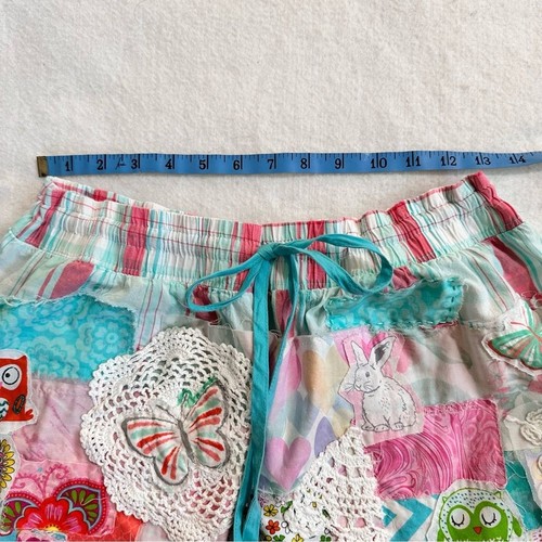OOAK Upcycle Crafted Pull On Patchwork Shorts Hand Embroidered lace pocket S-XL - Picture 14 of 14