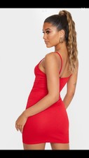red strappy thick lace frill hem bodycon dress