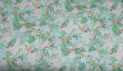 100% Cotton  fabric ~ - White/bl,grn,lvs,yell,pnk birds,mve flwrs  ~ BTY/