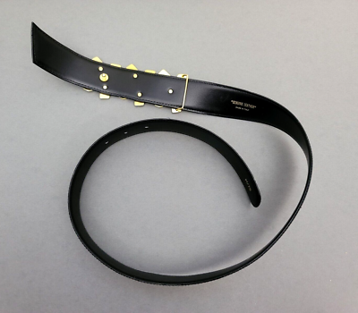 Paloma Picasso Triple Kiss Belt Wide Gold logo Black Leather  display picture 2