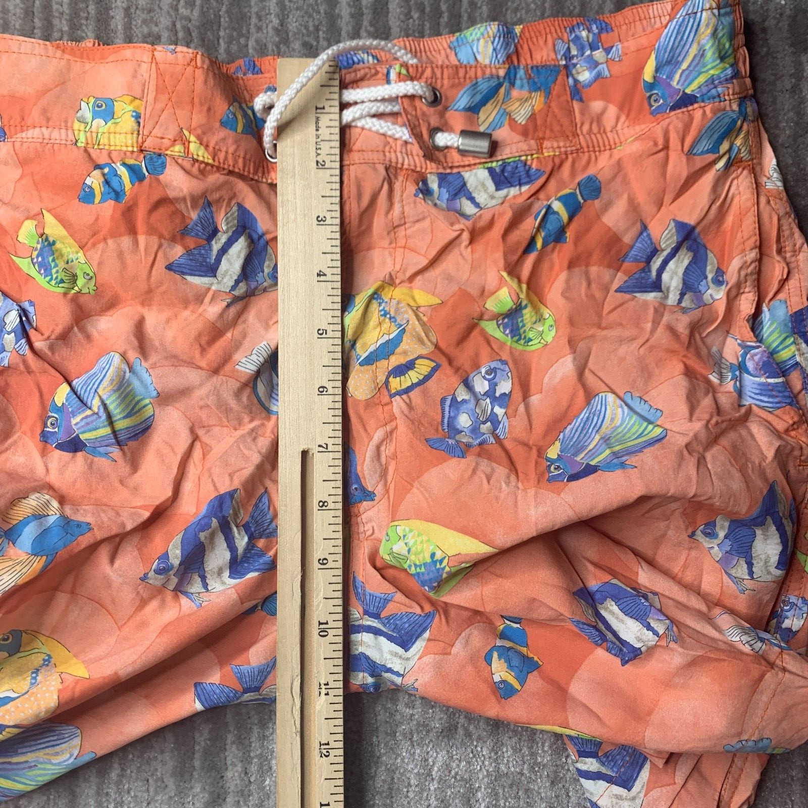 Leonard Paris Homme Swim Trunks Mens Large All Over Print Fish Orange Drawstring