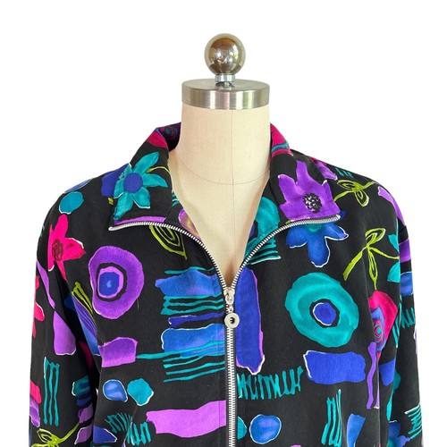 vintage y2k 90s fun floral print silky jacket M/L flower artsy quirky retro vtg - Picture 3 of 9