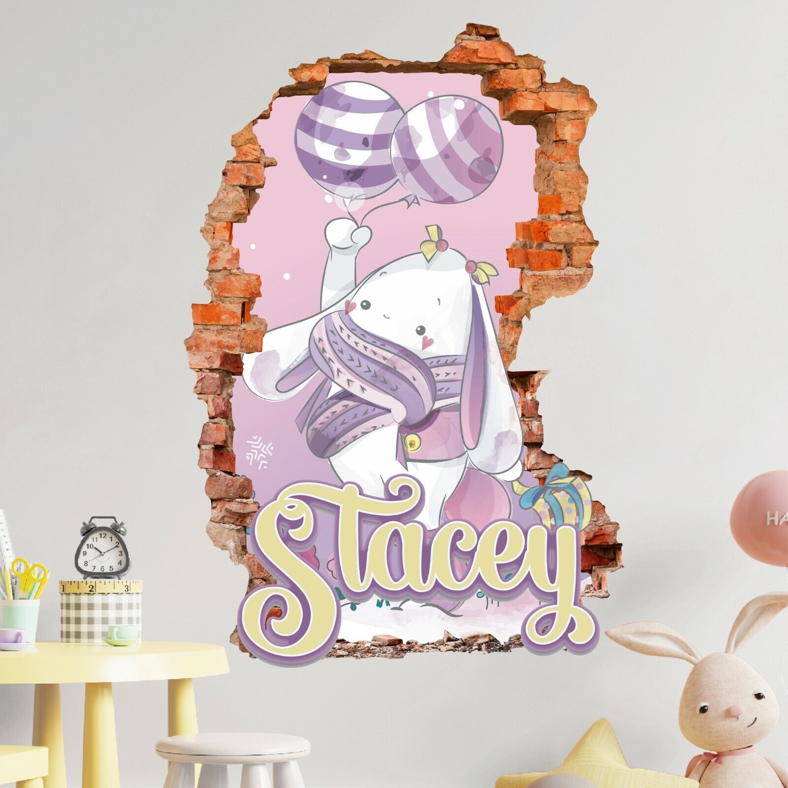 Balloon Bunny Custom Vinyl Stickers 3D Wall Decals Name Art Door Window LE43 Popularny
