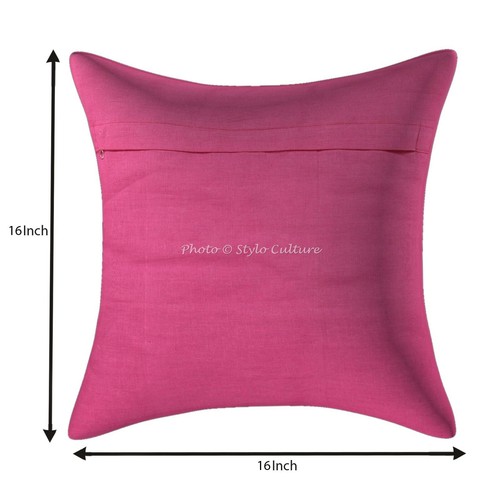 Ethnic Polydupion Decoration Home Cushions Pink Embroidery Floral Pillow Covers - Picture 2 of 3