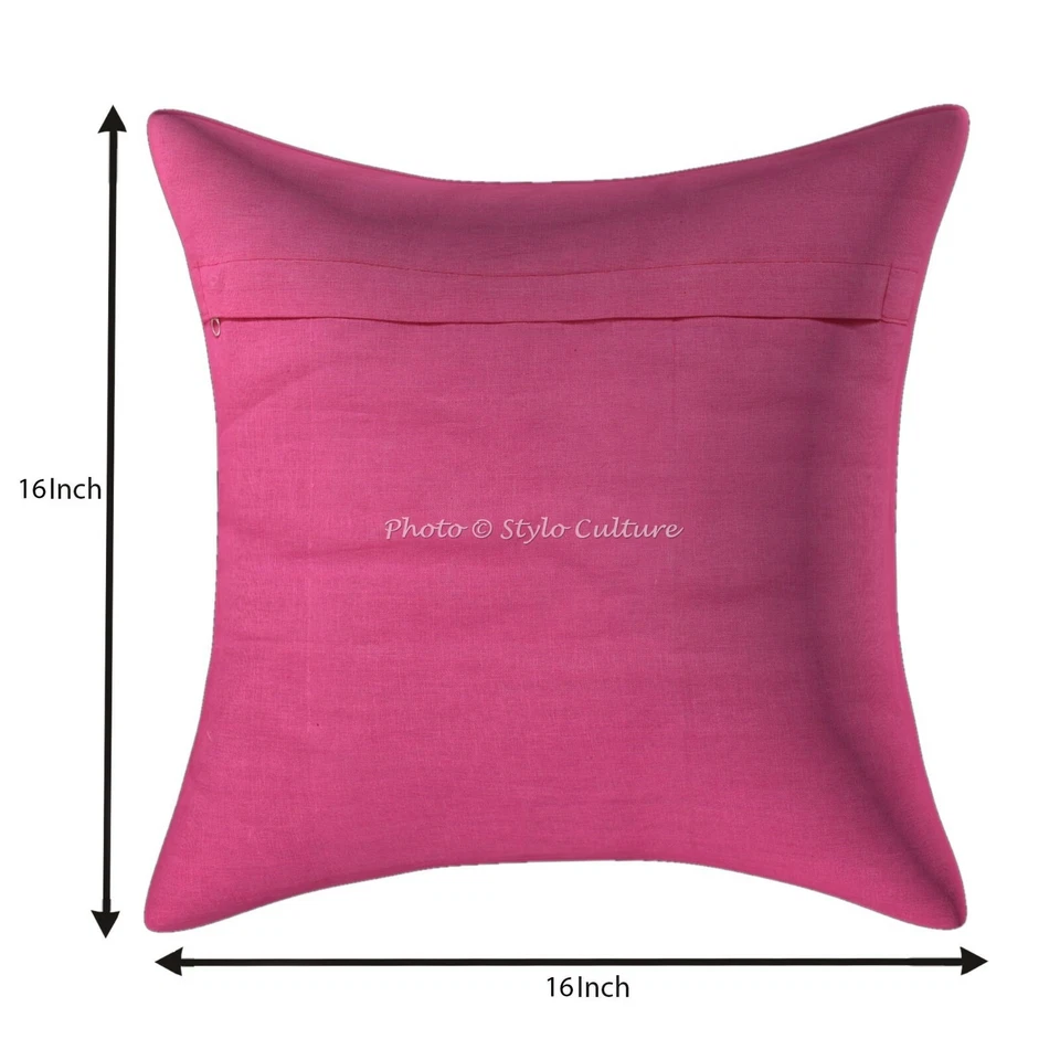 Ethnic Polydupion Decoration Home Cushions Pink Embroidery Floral Pillow Covers - Image 2 of 3
