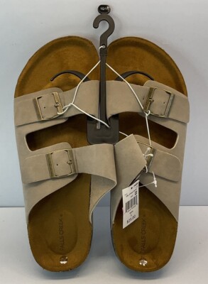 Falls Creek Mens Double Buckle Sandals Size L 10/11 Taupe Support Adjustable New