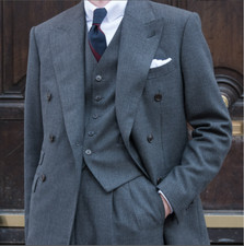 Navy Blue Men's Suit Peak Lapel Double Breasted Formal Wedding Groom Tuxedo 3Pcs