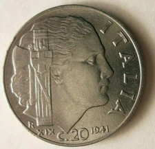 1941 ITALY 20 CENTESIMI - Fascist Era - Free Shipping - WW2 ITALY BIN