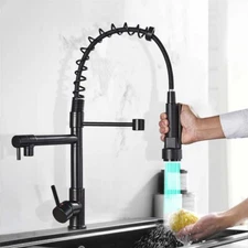Commercial LED Kitchen Sink Faucet with Pull Down Sprayer Matte Black Mixer Tap