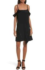 GREY JASON WU SATIN BLACK CREPE OFF THE SHOULDER DRESS sz 2