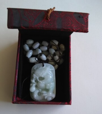 Natural AAA jade necklace Oval beads 22 inch long with 2 inch dragon pendant USA