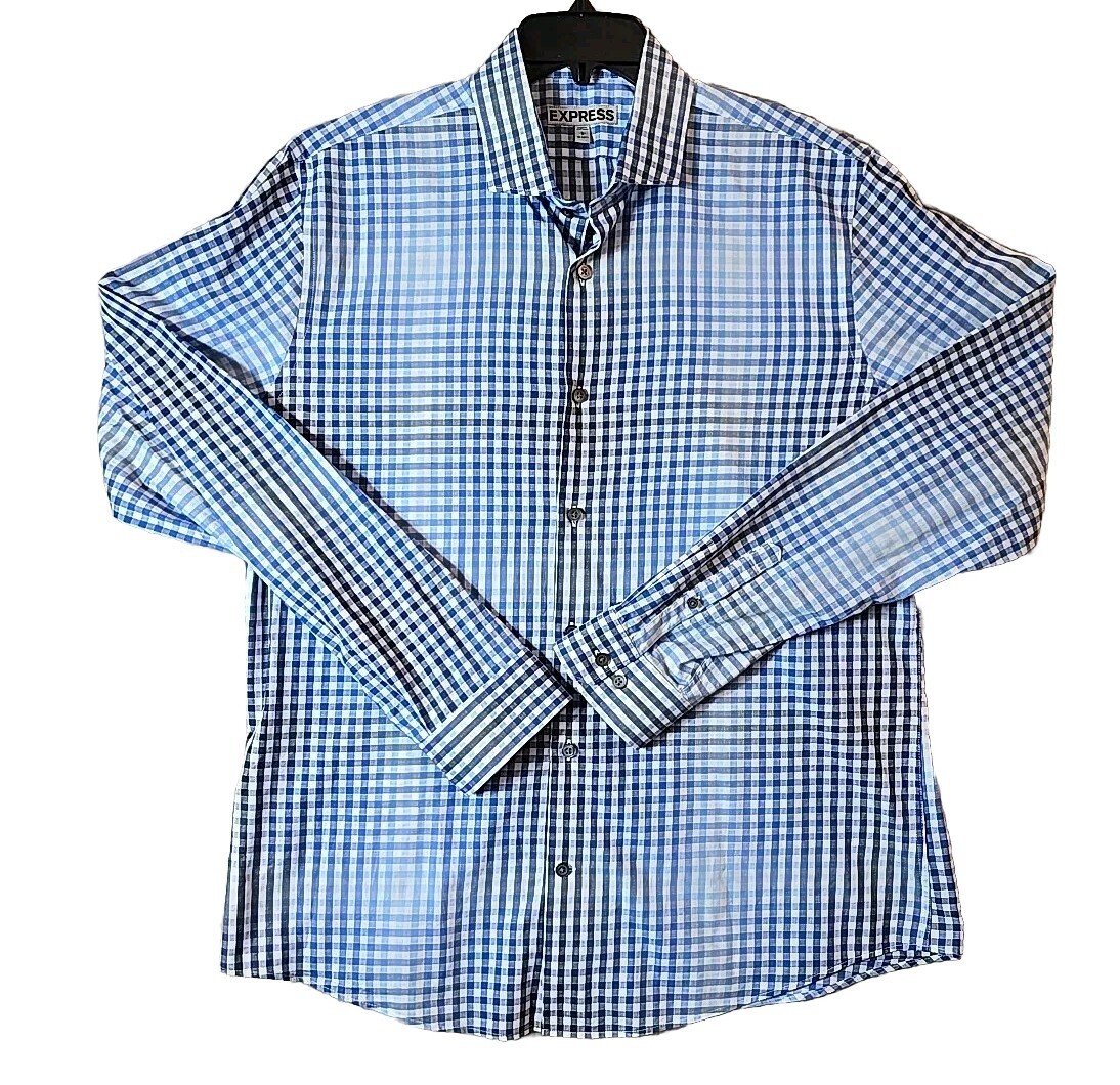 EXPRESS FITTED BLUE GINGHAM CHECK BUTTON DOWN SHI… - image 1