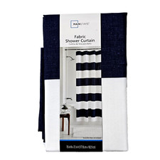 Mainstays Fabric Shower Curtain 70x72in Stripe Navy White Polyester Machine Wash