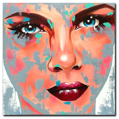 Acryl Bild Gemälde Modern Frauen Porträt Gesicht Abstrakt Rosa Original NOVAARTE