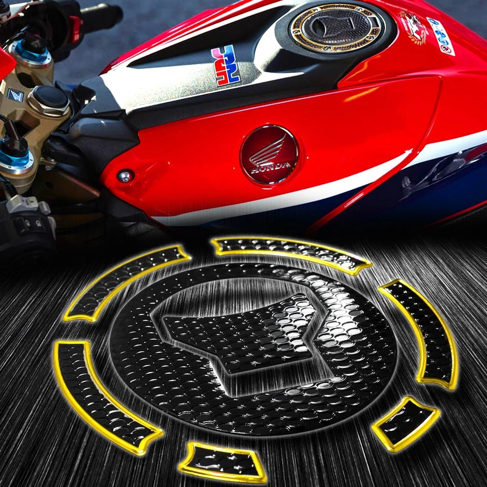 Almohadilla protectora de tapa de combustible para tanque de gasolina para CB 500 1000 F/X/CBR 650 cromado dorado + negro Foto 2 de 4