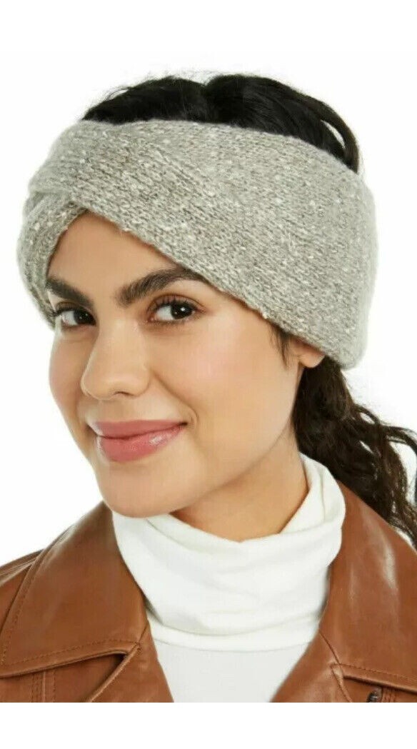 DKNY 2 Twisted Ribbed Knit Headband Ear Warmer Fleece Lined 