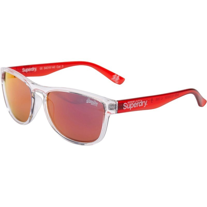 Superdry Sunglasses Rockstar 186 Clear Red Mirror, Unisex One-Size, BNWT & Pouch