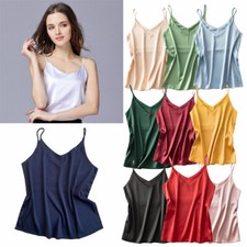 Women Satin Tank Top Daily Loose V Neck Breathable Sleeveless Blouse Tank Shirts