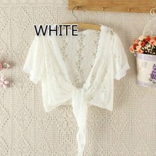 Women Lace Cardigan Hollow Shrug Bolero Crop Top Short Coat Jacket Blouse Casual