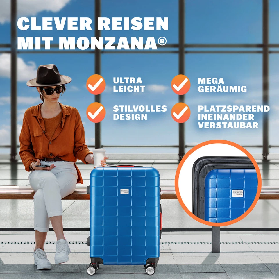 MONZANA® Kofferset 3tlg Trolley Reisekoffer Hartschale M L XL Koffer Rollen Case - Bild 2 von 4