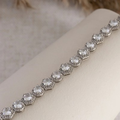 12Ct Round Natural Moissanite Halo Luxury 7'' Tennis Bracelet 14k White Gold Over