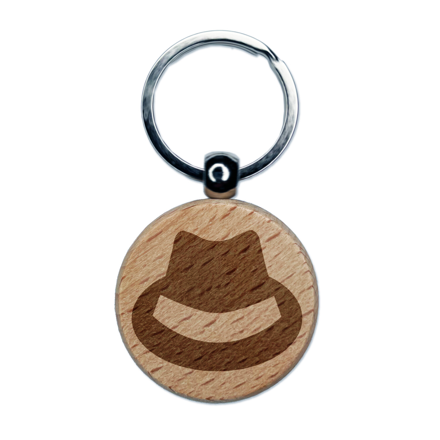 Fedora Hat Engraved Wood Round Keychain Tag Charm