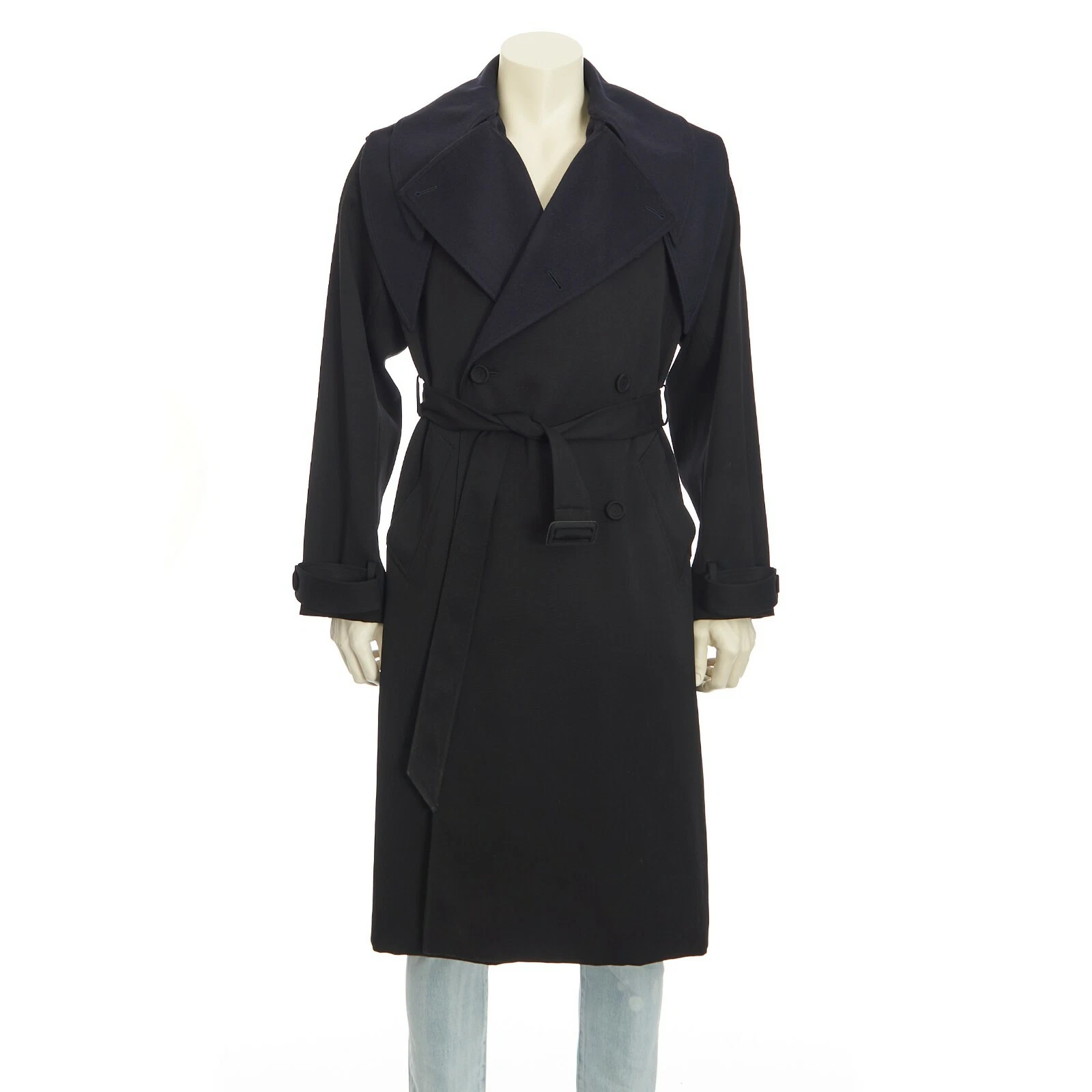 Trench coat DIOR noir laine vierge sergé col bandana