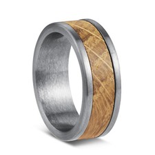 Handmade 8mm Silver Brushed Metal Men's Whiskey Barrel Wood Wedding Band Ring