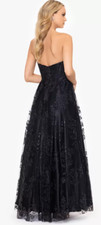 Blondie Nites Juniors' Black Glittered Long Strapless Corset Gown Size 3