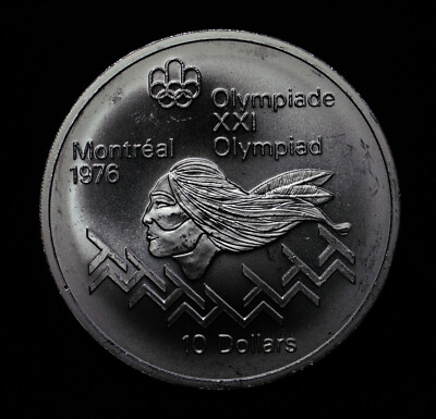 1976 Montreal XXI Olympics Indian $10 1975 925 Silver art bar