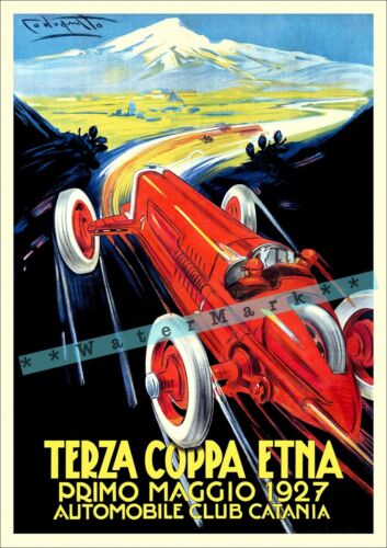 Club Catane courses de voitures 1927 troisième coupe Etna affiche vintage imprimé art rétro - Photo 1 sur 4