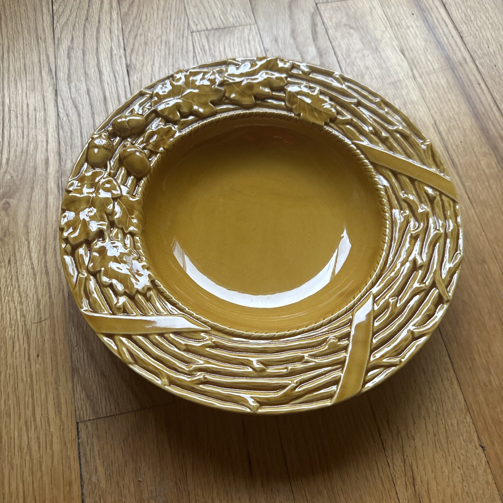 Bordallo Pinheiro Acorn & Oak Leaf 10” Charger Chop Plate Yellow Amber Harvest