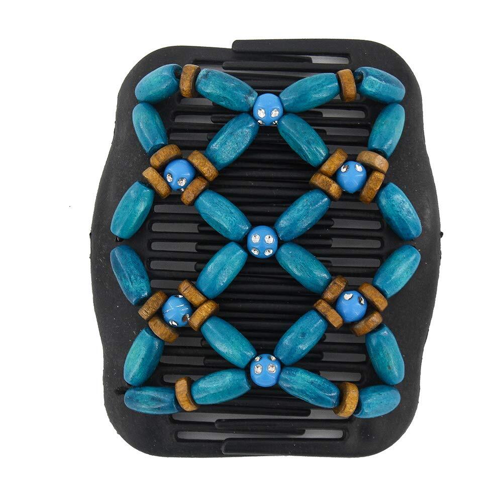 Magic Hair Side Combs For Women Wood Beaded Stretch Double Clips Bun Maker Hair 