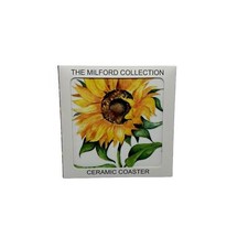 Ceramic Drinks Coaster Art Tea Coffee Mat Cork Backed Sunflower Design 1pc