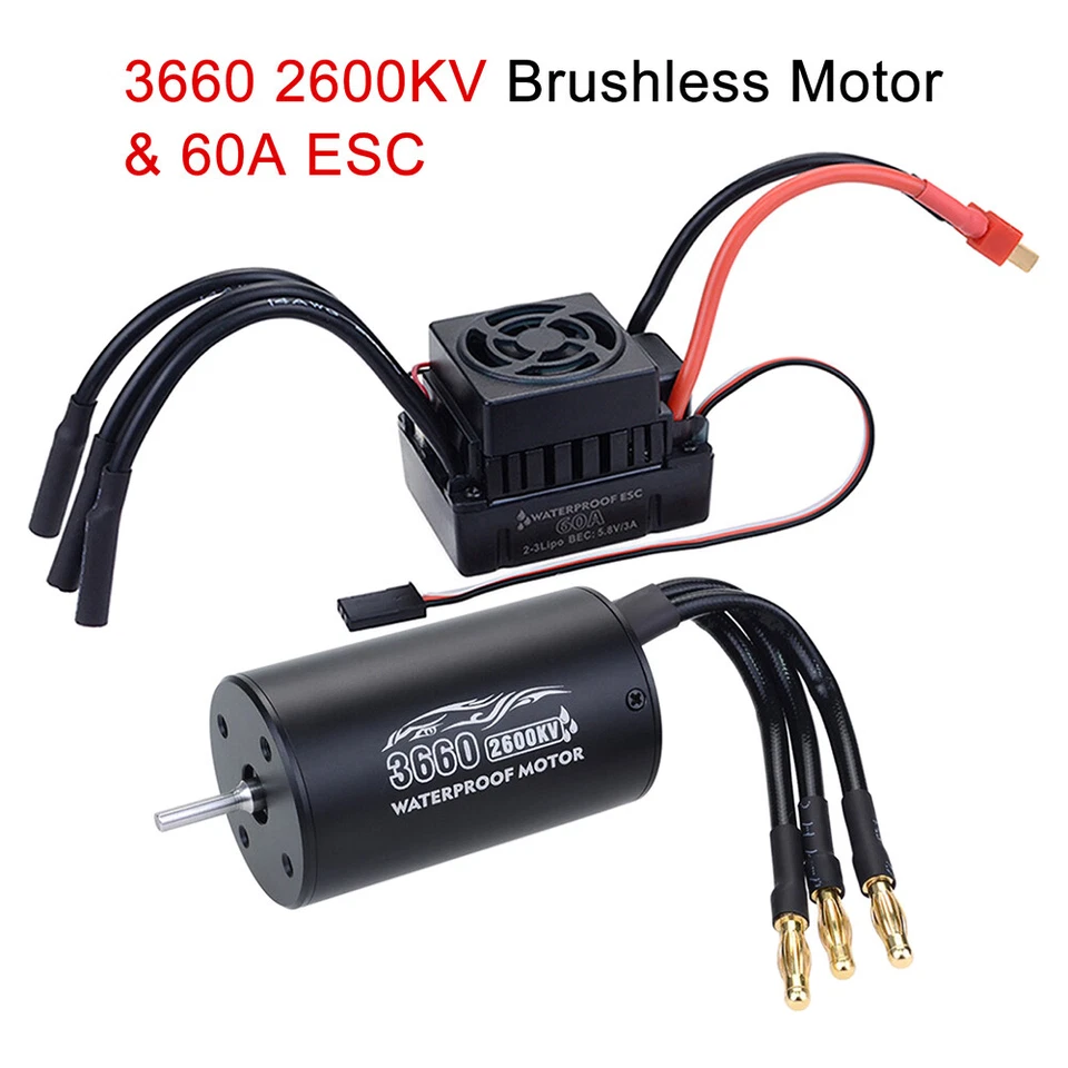 3660 Waterproof 2600KV/3300KV Motor 60A ESC for Tamiya Traxxas 1/8 RC Car - Image 4 of 4