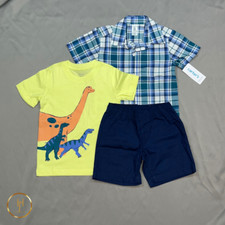 NEW Carter's Toddler Boy 3 piece Dinosaur Tee  Shorts Set, Size 5