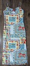 Thirty Thirty LA Mesh Colorful Sky Blue Floral Patchwork Midi Slip Dress Size L