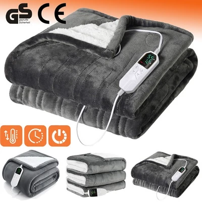 WARMFAY Electric Heated Blanket Throw Flannel LCD Controller 8 Heat Settings Washable UK