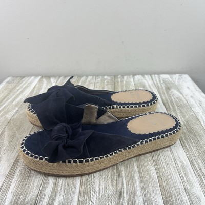 Crown & Ivy Sandals Keisha Flatform Slide Espadrille Navy Suede 7.5 Preppy
